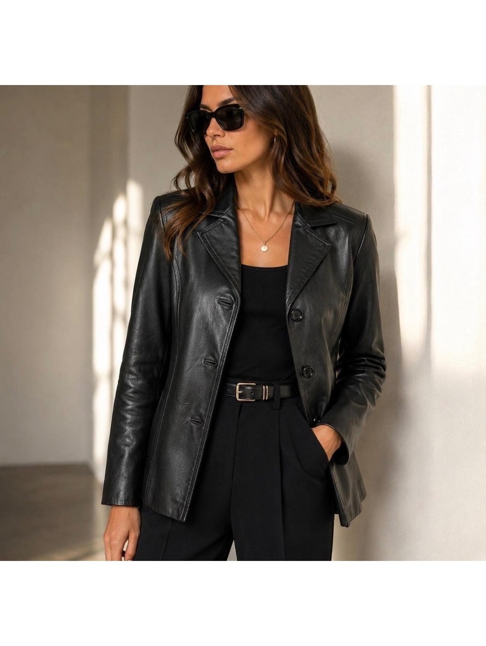 east 5th Women's Black Genuine Leather Blazer Jacket 1X